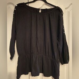 Lucky Brand Black Button-Sleeve Top